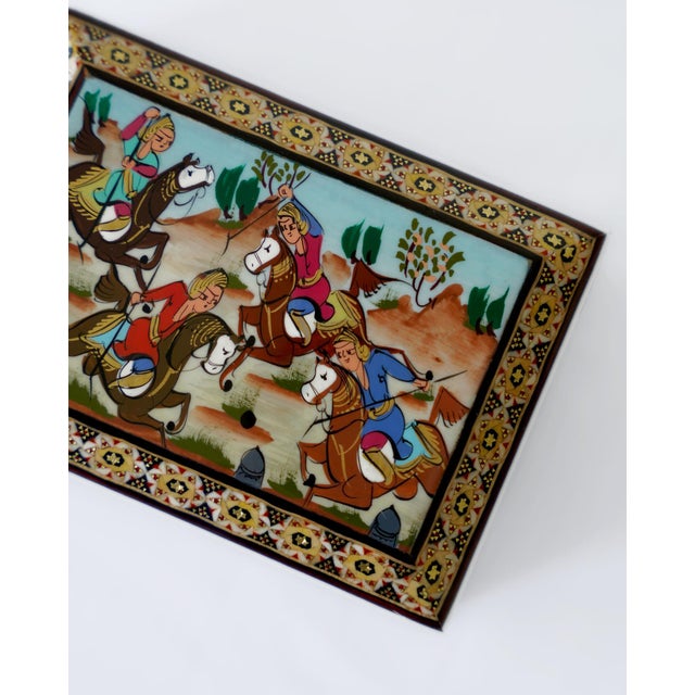 Traditional Hand-Painted Polo Riders Jewelry Box With Geometric Marquetry For Sale - Image 3 of 3