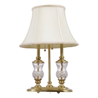 1980s Waterford Brass & Crystal 2 Light Desk Lamp For Sale