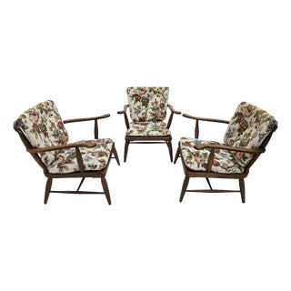 Mid-Century Modern Lounge Chairs with Floral Fabric by Anna-Lülja Praun, Austria, 1950s, Set of 3 For Sale