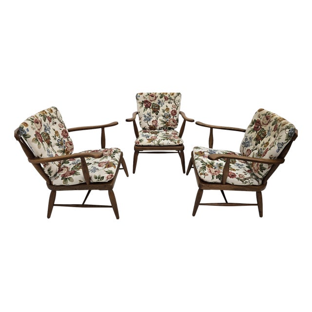Mid-Century Modern Lounge Chairs with Floral Fabric by Anna-Lülja Praun, Austria, 1950s, Set of 3 For Sale