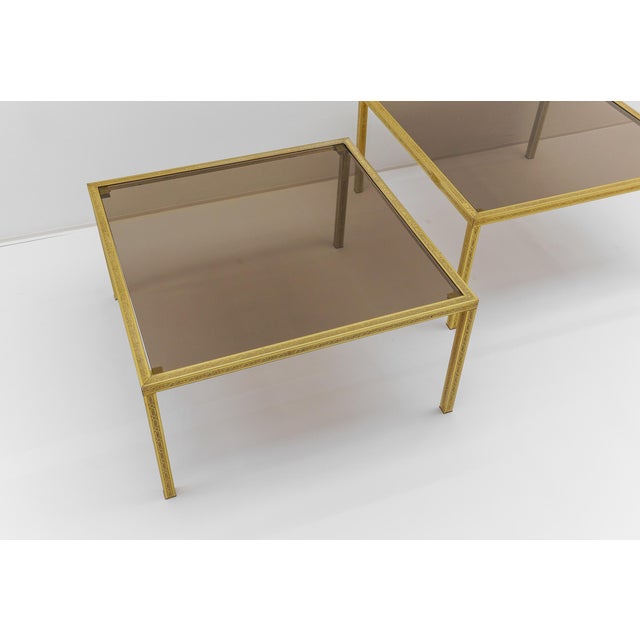 Metal Brass and Smoked Glass Coffee Tables with Ornaments, 1970s, Set of 2 For Sale - Image 7 of 16