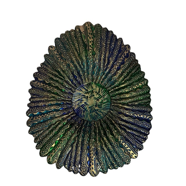 Turkish Vintage Turkish Feather Mandala Art Glass Centerpiece Bowl For Sale - Image 3 of 12