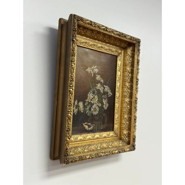 Late 20th Century Original Antique Oil Painting, Moody Florals, Framed For Sale In Denver - Image 6 of 12