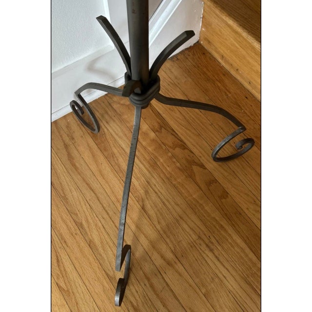 Wrought Iron Coat & Hat Rack Distinctive Spiral Globe Top Tripod Base Brutalist For Sale - Image 9 of 12