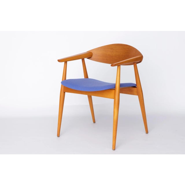 Vintage Beech and Teak Armchair with Blue Upholstery, Germany, 1960s For Sale - Image 4 of 10