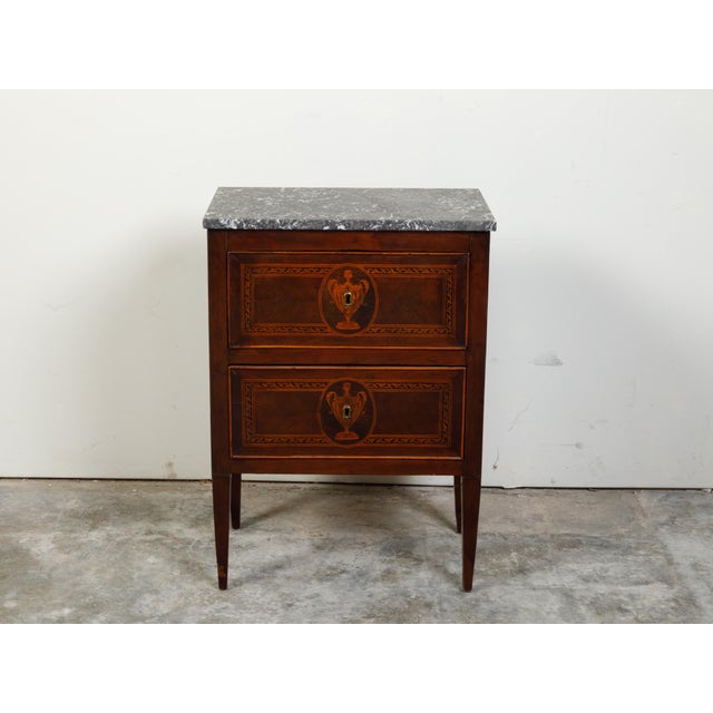 18th Century Petite Italian 18th Century Neoclassical Commode with Marble Top and Marquetry For Sale - Image 5 of 12