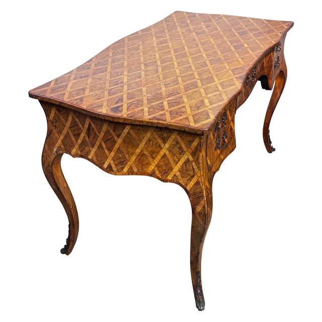 Italian Large Italian Parquetry Inlay Fruitwood Writing Table, Mid 20th Century For Sale - Image 3 of 7