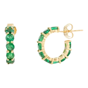 Emerald Everyday Huggie Hoop Earrings Made in 18k Solid Yellow Gold- 2 Pieces