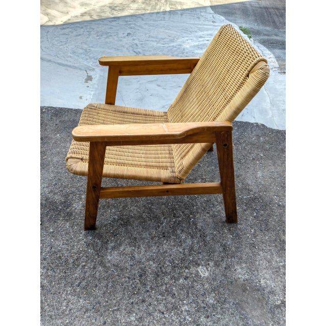 Italian Armchair with Woven Seat, 1960s For Sale - Image 4 of 8