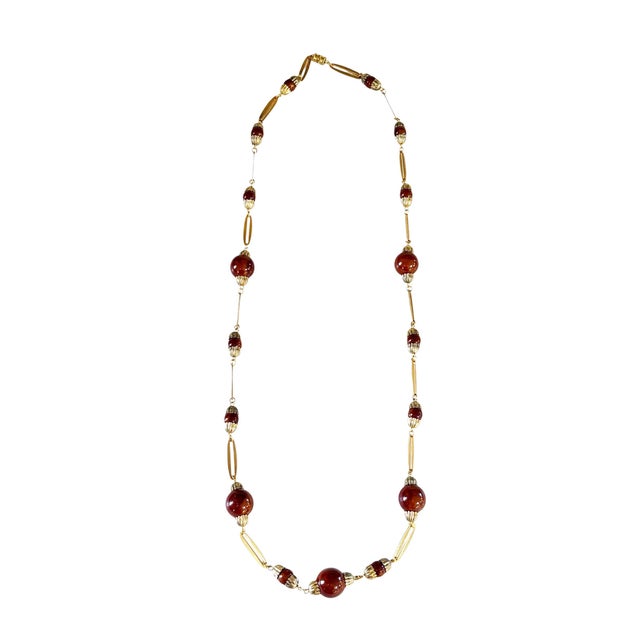 Gold Vintage Elegant Gold-Tone and Brown Beads Necklace 18.5" H For Sale - Image 8 of 8