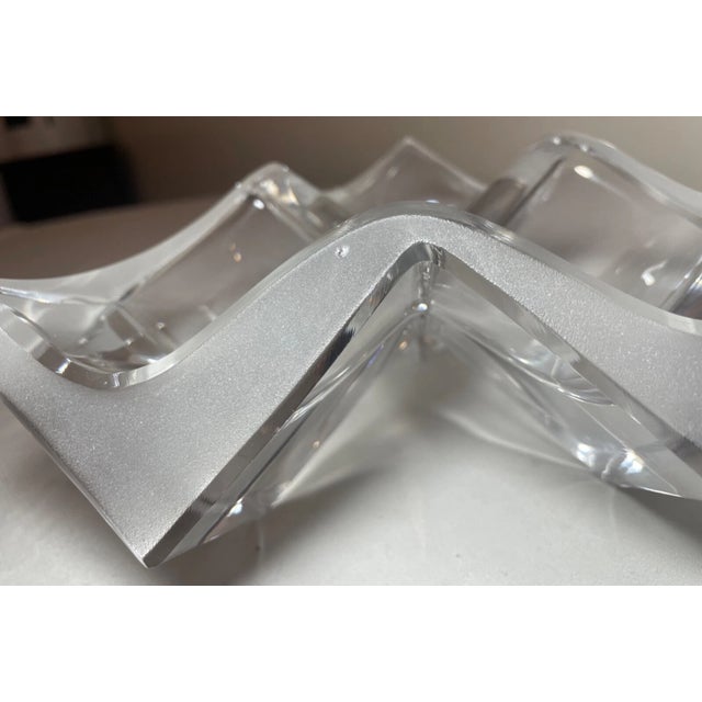 1990s Daum Three Section Cubist Clear and Frosted Crystal Vide Poche Bowl Sculpture For Sale - Image 15 of 16