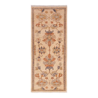 Shabby Chic Ziegler Tan/Rust Wool Runner Rug- 1'11'' X 5'3'' For Sale