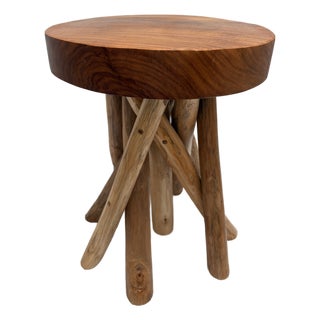 Natural Wood Sculptural Stool With Nine Legs For Sale
