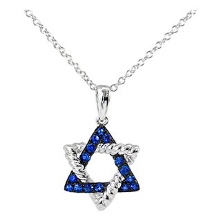 14K White Gold Sapphire Star of David Pendant Necklace Estate by EFFY For Sale
