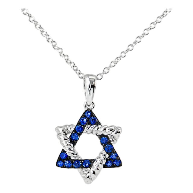 14K White Gold Sapphire Star of David Pendant Necklace Estate by EFFY For Sale