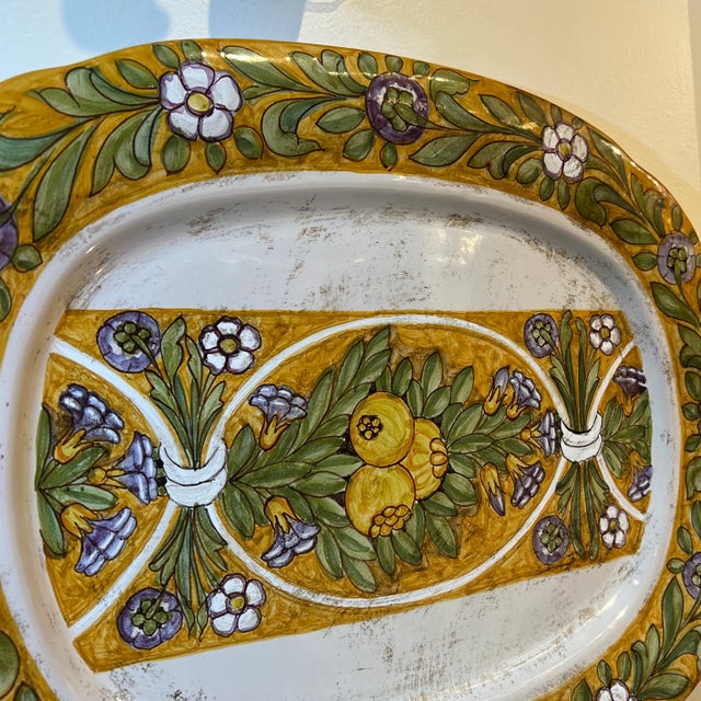 Italian Hand Painted Oval Shape Ceramic Wall Plate For Sale - Image 4 of 12