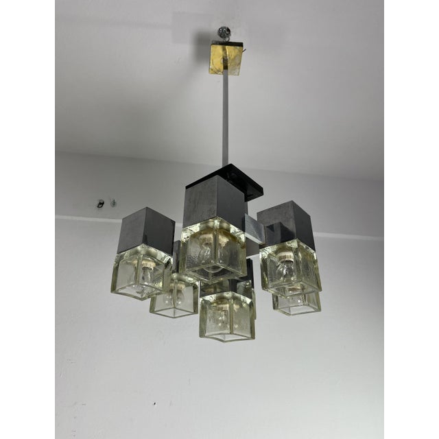 Gray 7-Light Chandelier Cubic Model attributed to Gaetano Sciolari, 1970s For Sale - Image 8 of 14
