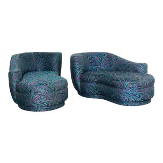 1980s Vladimir Kagan Attributed Plinth Base Cloud Sofas, Mirrored - A Pair For Sale