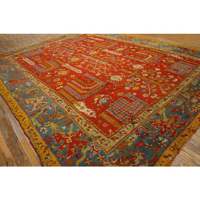 Turkish 1890s Red Rust Weeping Willow Pile Anrique Turkish Oushak Rug 11' 5'' X 14' 6'' Wool Carpet For Sale - Image 3 of 6