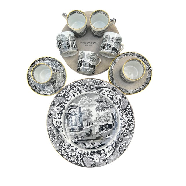 1940s Tiffany & Co.'s Spode "Italian" Pattern Demitasse & Dessert Set For Sale In Los Angeles - Image 6 of 11