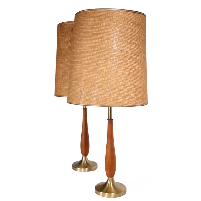 Adrian Pearsall Mid 20th Century Mid Century Table Lamps With Original Burlap Shades - a Pair For Sale - Image 4 of 10