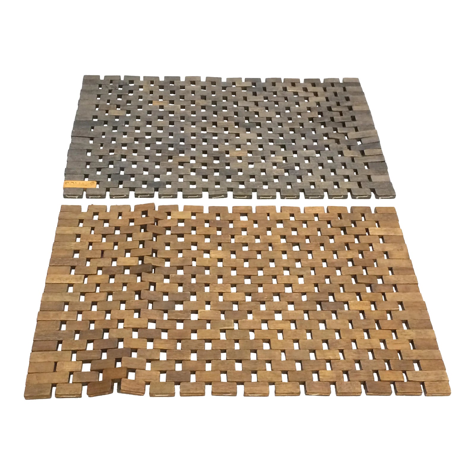 2000s Pomax Rectangular Wood Tile Placemats or Trivets Made in Belgium