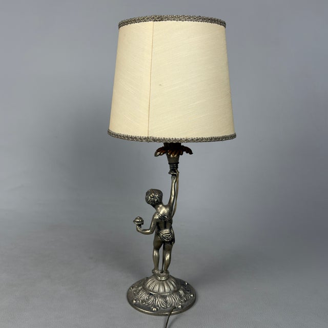Silver-Plated Brass Cherub Table Lamp, 1960s For Sale - Image 4 of 13