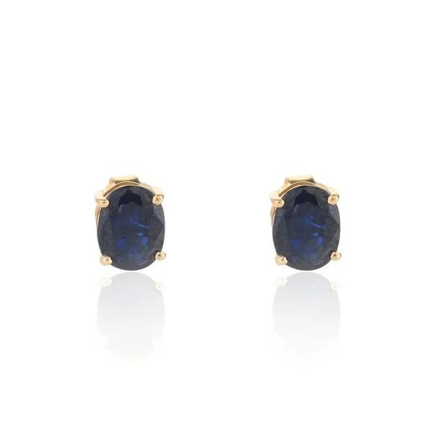 Not Yet Made - Made To Order Blue Sapphire Jewelry Set in 18k Yellow Gold Pendant, Ring Size 7 & Stud Earrings - 4 Pieces For Sale - Image 5 of 17