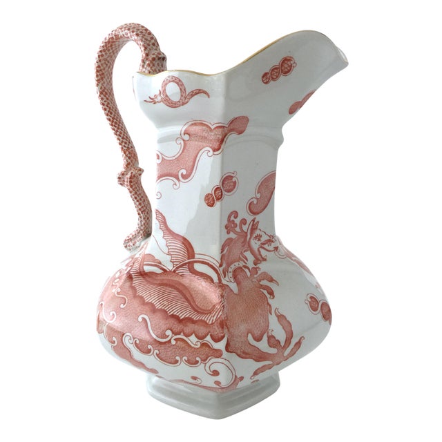 Large Mason’s Ironstone Ceramic Pitcher Jug in Chinese Dragon Pattern For Sale