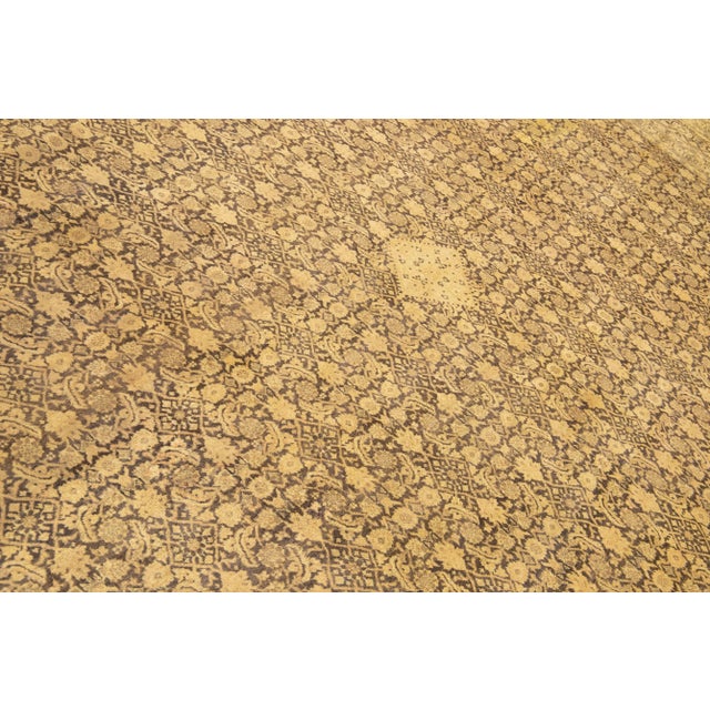 Textile Antique Persian Tabriz Handmade Allover Motif Tan Oversize Wool Rug For Sale - Image 7 of 11