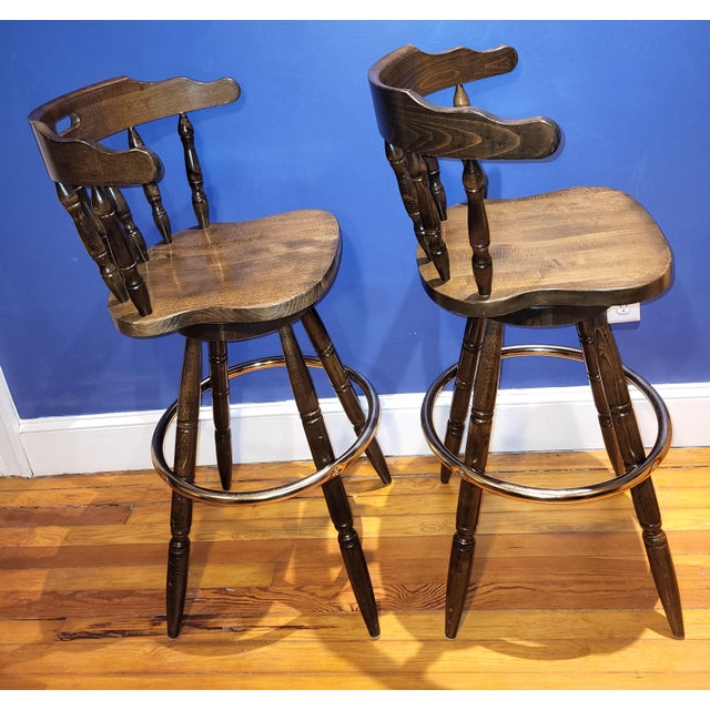 Pair of Vintage 1970s Oak Bar Height Swivel Captain's Stools Chairish