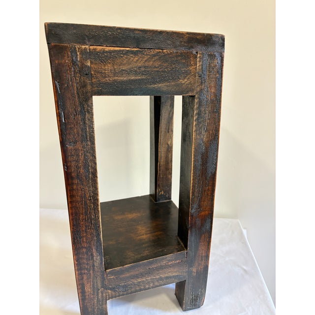 Wood Rustic Solid Pine Two-Tier Stand For Sale - Image 7 of 7