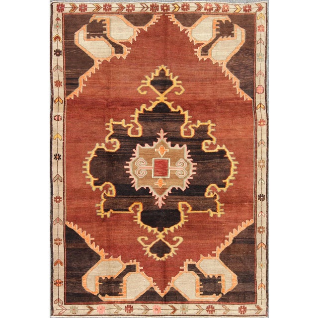 Bold Design Vintage Turkish Rug in Sienna, Brown, Black, Cream and Yellow For Sale - Image 9 of 9