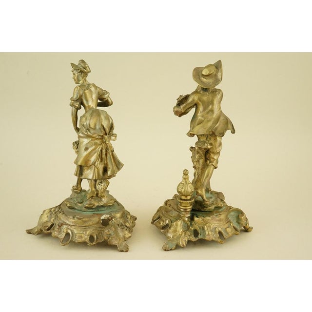 20th Century Mercury-Gilded Bronze Sculptures of Lady and Dandy, France For Sale - Image 4 of 18