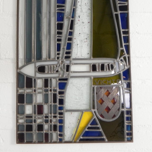 Glass Stained Glass with Image of Man with Weaving Shuttle Vichte, 1950s For Sale - Image 7 of 12