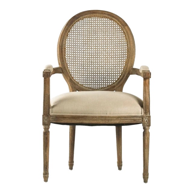 Everest Medallion Arm Chair in Cane/Beige For Sale