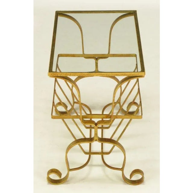 Gilt Iron & Glass Side Table With Magazine Caddy. For Sale - Image 4 of 8