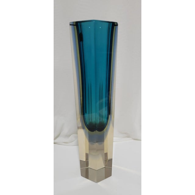 Mid-Century Modern Vintage Murano Sommerso Blue Hexagonal Glass Vase For Sale - Image 3 of 12