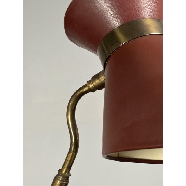 Mid-Century French Red Leather Wrapped Desk Lamp attributed to Jacques Adnet, 1950s For Sale - Image 10 of 18
