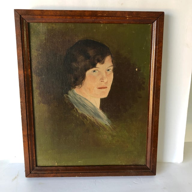 Pre-War 1925 O/C of Woman Portrait framed 14x17 signed “O. Higgins, 1925”