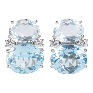 Christina Addison 18kt White Gold Medium Gum Drop™ Earrings With Rock Crystal, Pale Blue Topaz and Diamonds