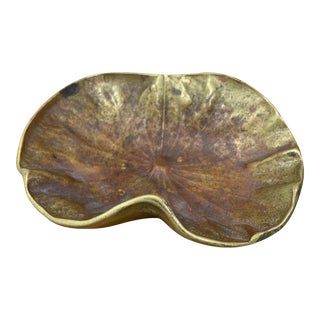 Vintage Solid Brass Lotus Leaf Decorative Bowl - Virginia Metalcrafters For Sale