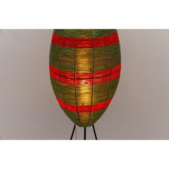 Forest Green Tripod Floor Lamp with Cocoon Shade Wicker, 1950s For Sale - Image 8 of 12