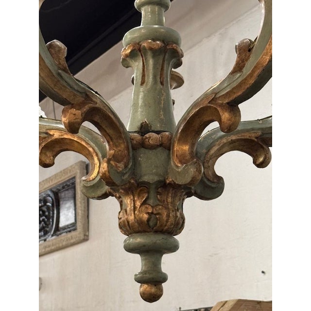 19th C. Italian Carved and Painted Chandelier For Sale - Image 4 of 7