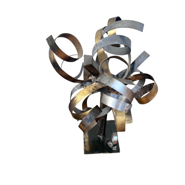 Metal Signed Silas Seandel Abstract Mixed-Metal Ribbon Sculpture For Sale - Image 7 of 15