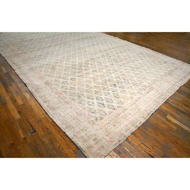Indian Spectacular Diamond Design on Ivory Background Color Antique Indian Cotton Agra Rug For Sale - Image 3 of 10