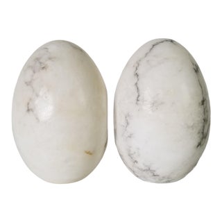 Vintage Italian "Eggs" Shape Alabaster Bookends- a Pair For Sale
