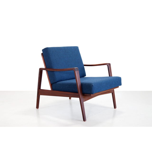 Blue Teak Armchair by Arne Wahl Iversen for Komfort, 1950s For Sale - Image 8 of 8