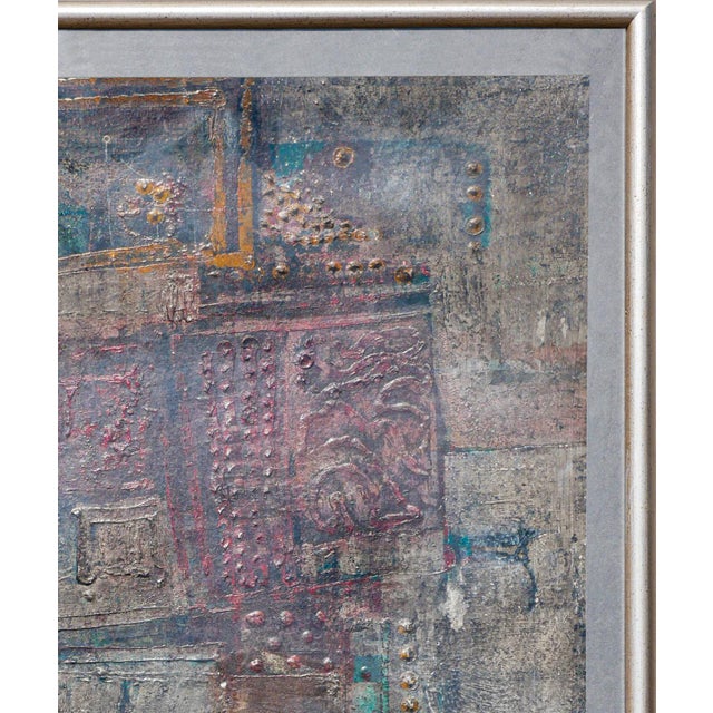 William Lee Moreland "Masked Figure" Blue and Gray Toned Abstract Expressionist Textured Painting, 1961 For Sale In Houston - Image 6 of 11