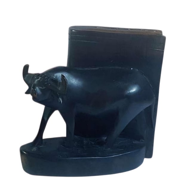 Art Deco Exceptional Antique Carved Polychrome Water Buffalo Bookends, Pair.. For Sale - Image 3 of 8